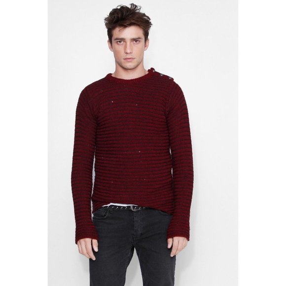 $370 ZADIG VOLTAIRE Jeremy Raye DESTROYED Sweater PRUNE Pullover ITALY ( S ) - Picture 2 of 8